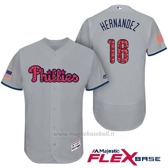 Maglia Baseball Uomo Philadelphia Phillies 2017 Estrellas y Rayas Cesar Hernandez Grigio Flex Base